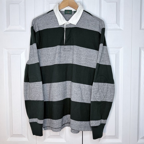 men's‎ M J Crew rugby shirt in Green Heather Hoop stripe NWOT